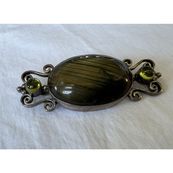 SAJEN Sterling Silver Brooch Pin Pendant Labradorite Green Moonstone Cabochon - Picture 7 of 7